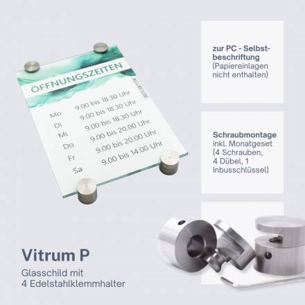 Tuerschild VITRUM P Glasschild fuer Buero DIN A4